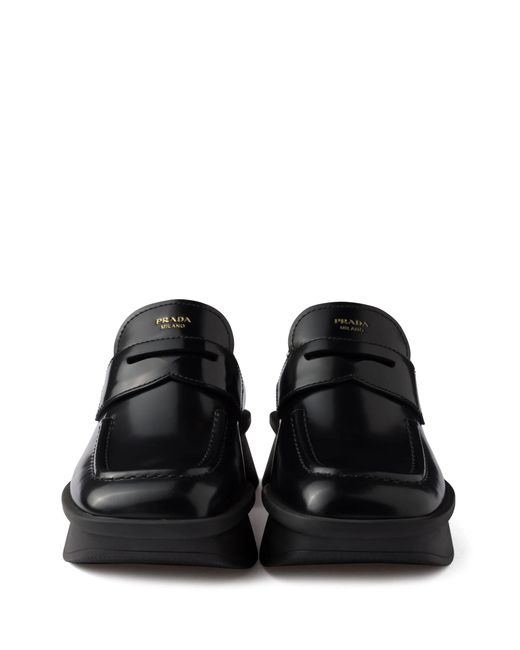 Prada Black Sole Flat Shoes With Glossy Finish And Moder