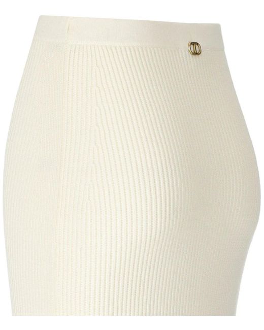 Twinset White Knitted Midi Skirt