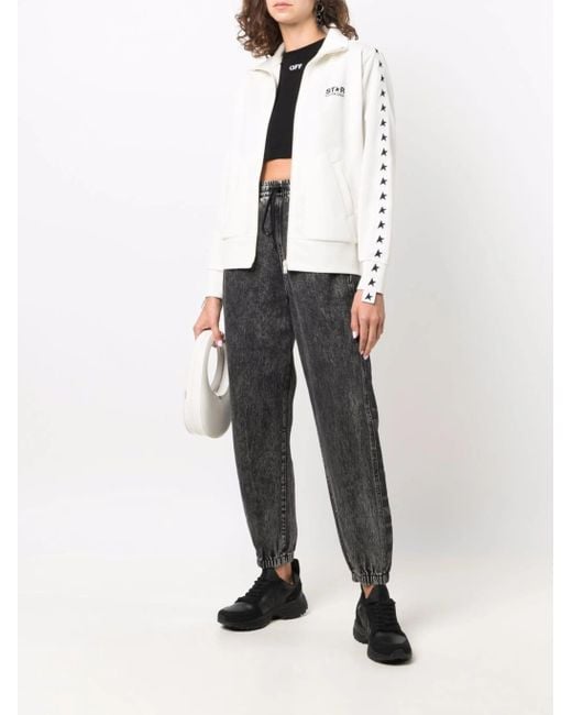 Golden Goose Deluxe Brand White Zipped Track Jacket With Star Motifs