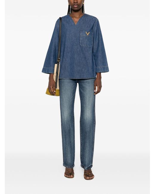 Valentino Blue Denim Shirt With Logo