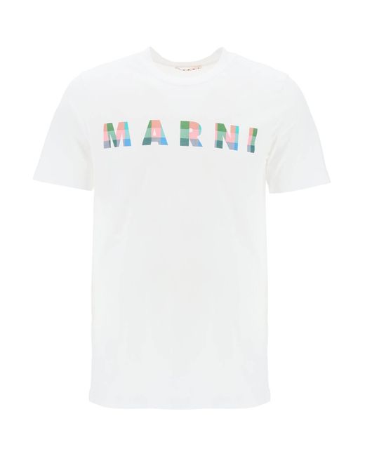 Marni "checked Logo T -shirt Met Vierkant in het White