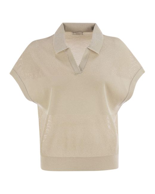 Tricot polo con hilo de crepe de algodón puro Peserico de color White
