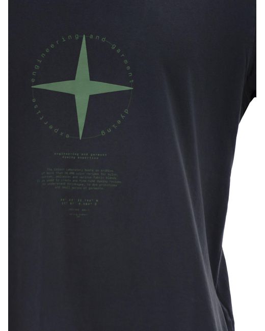 Stone Island Blue Regular Fit T Shirt With “Light Compass” Print for men