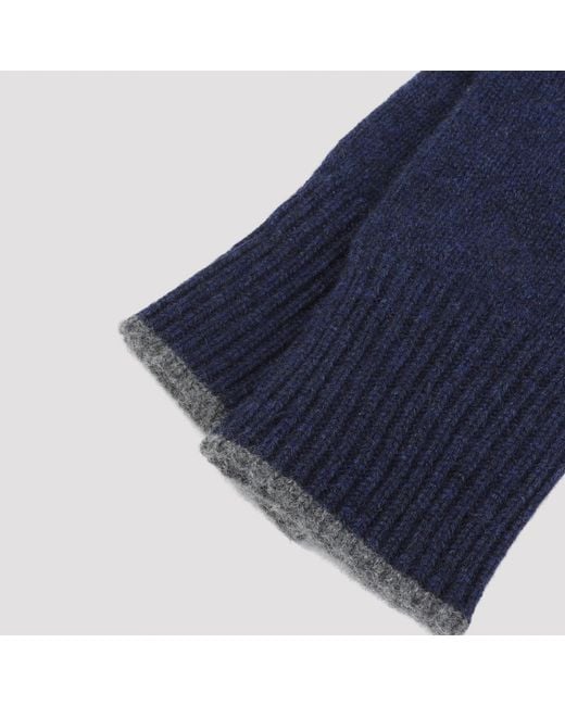 Brunello Cucinelli Blue Cashmere Gloves for men