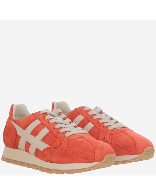Hogan Red Suede Leather Sneakers With Round Toe And Iconic 'H' Emblem for men