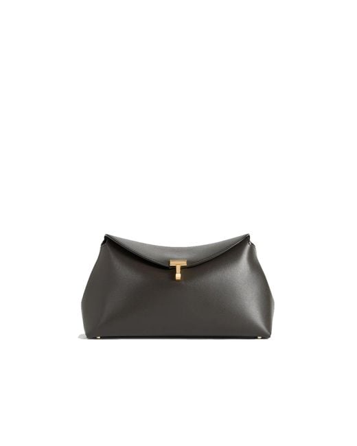 Totême Black T-Lock Leather Clutch Bag