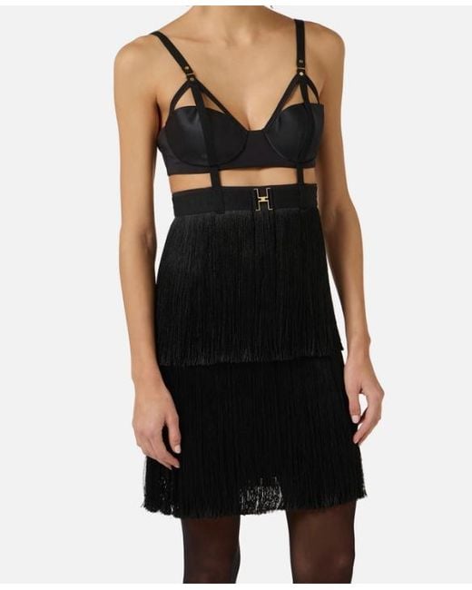 Elisabetta Franchi Black Mini Dress With Fringes