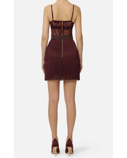 Elisabetta Franchi Mini -jurk In Tule En Franjes in het Purple