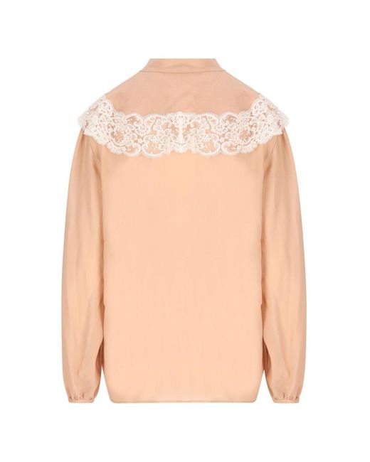 Chloé Pink Lace Detail Silk Blouse