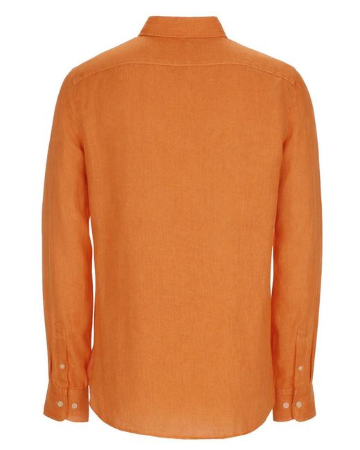 120% Lino Orange Linen Mini Shirt For for men