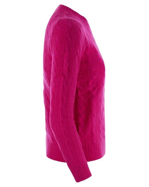 Polo Ralph Lauren Wool En Cashmere Cable Gesnit Sweater in het Pink