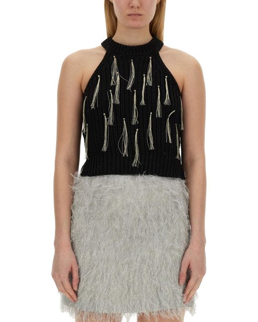 Alysi Black Top With Fringe
