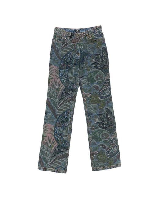 Etro Gray Floral Print Flared Jeans