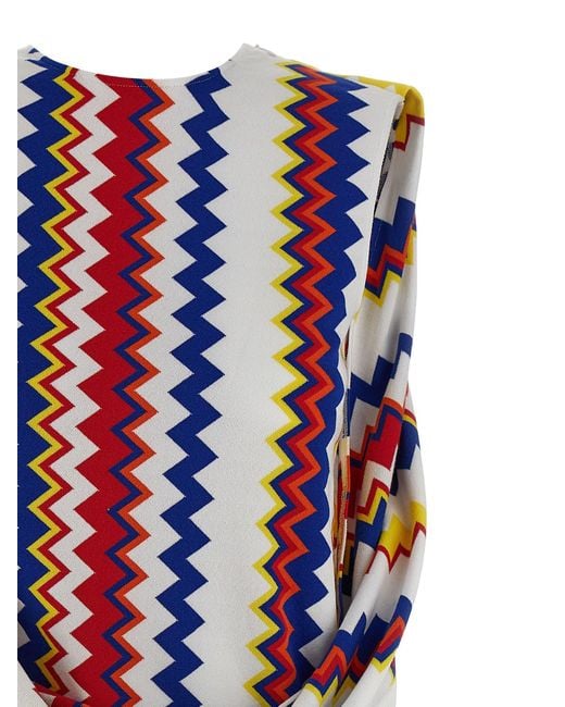 Missoni Blue Zigzag Pattern Peplos Minidress With Draped Front