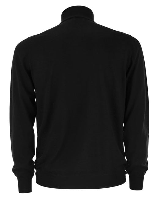Fedeli Black Favonio Superfine Wool Half Zip Sweater for men