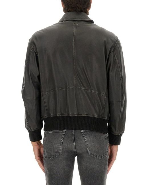 Boss Lederen Jas in het Gray