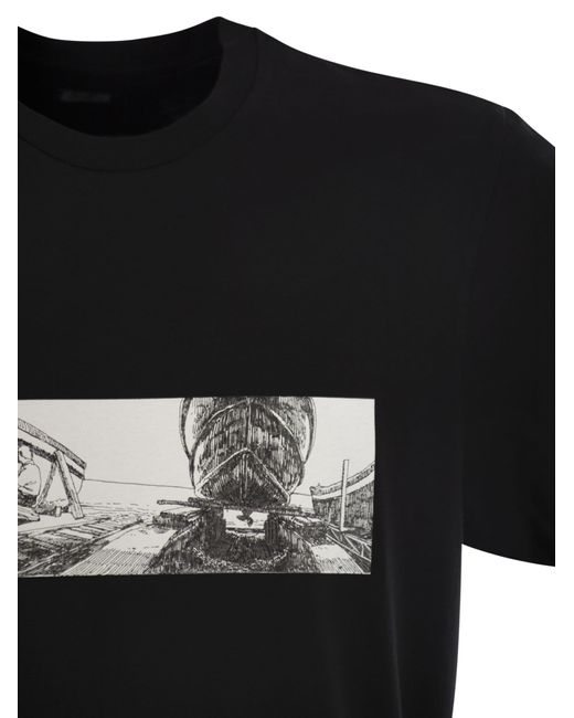 C P Company Black Cotton T Shirt With Print