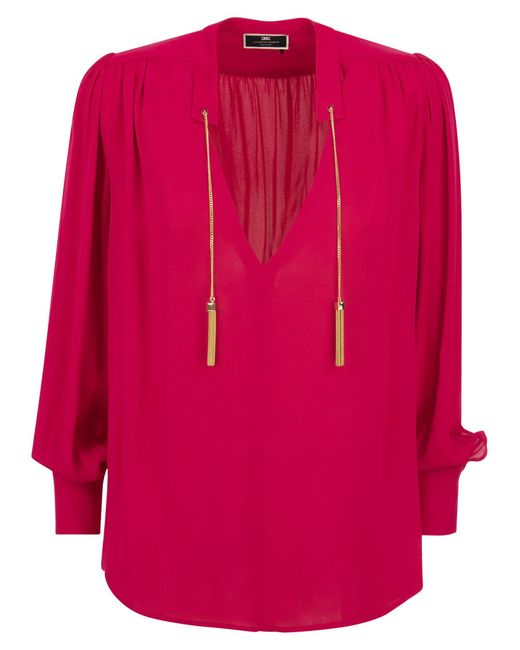 Elisabetta Franchi Pink Georgette Shirt mit Stand Up Collar