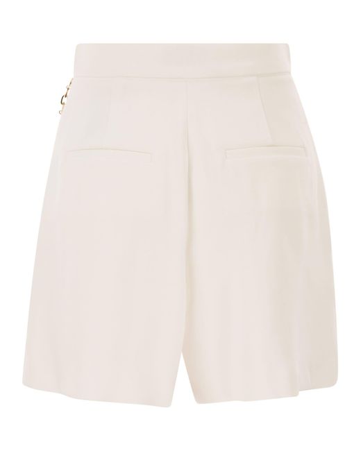 Elisabetta Franchi White Gabardine Shorts With Jewelled Logo