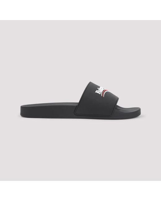 Balenciaga Black Pool Rubber Political Logo Slide