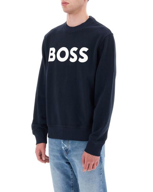 BOSS by Hugo Boss Crew Neck Sweatshirt mit Logo -Druck in Blue für Herren