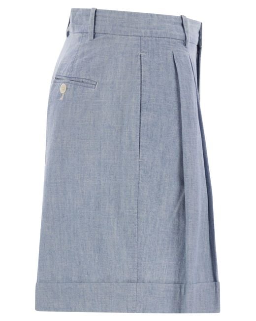 Polo Ralph Lauren Blue Pleated Cotton Chambray Shorts