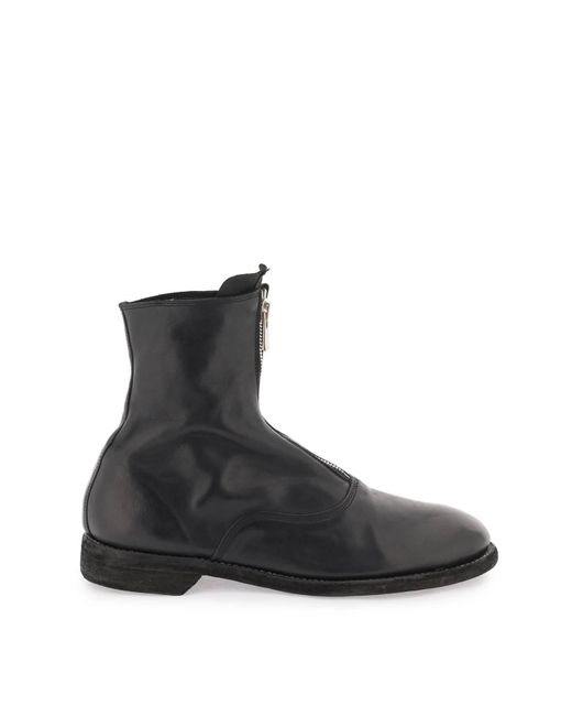 Guidi Black Front Zip Leather Ankle Boots