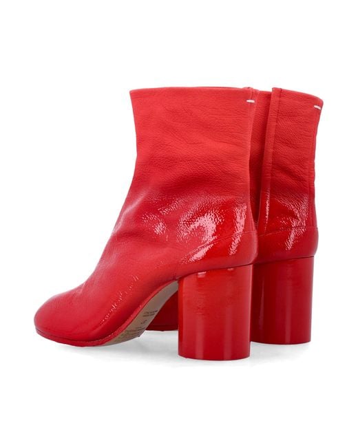 Maison Margiela Red Tabi Leather Ankle Boots Upper