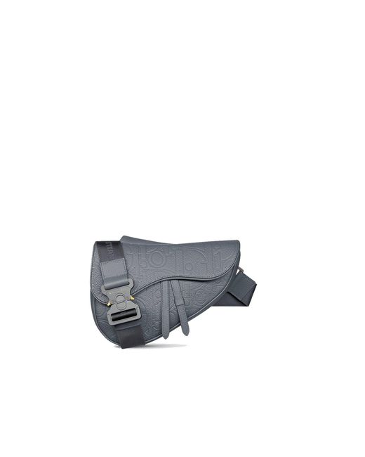 Dior Gray Leather Saddle Bag for men