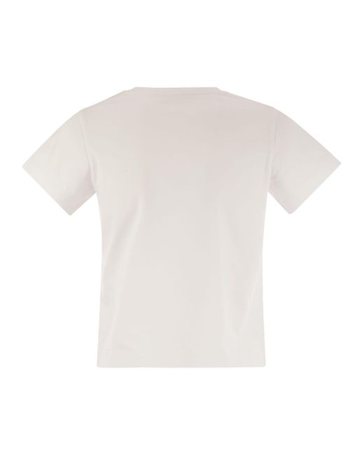 Moncler White Cotton T Shirt With Embroidered Cursive Logo