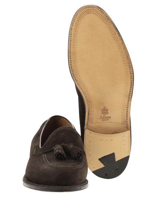 Alden Brown Suede Leather Tasseled Loafer for men