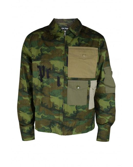Palm Angels Green Military Camouflage Jacket With Classic Collar