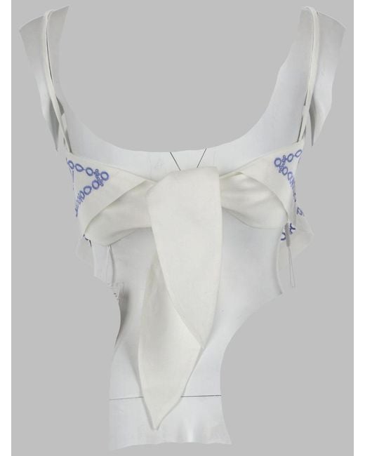 Self-Portrait Blue Linen-Cotton Blend Mini Top