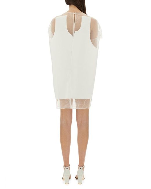Khaite White Winona Paneled Crepe And Chiffon Mini Dress