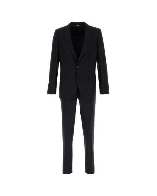 Dolce & Gabbana Black Midnight Blue Wool Blend Suit for men