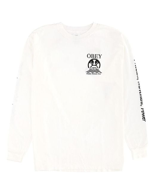 Obey White T-Shirt "Precision" A Manche Lunghe for men
