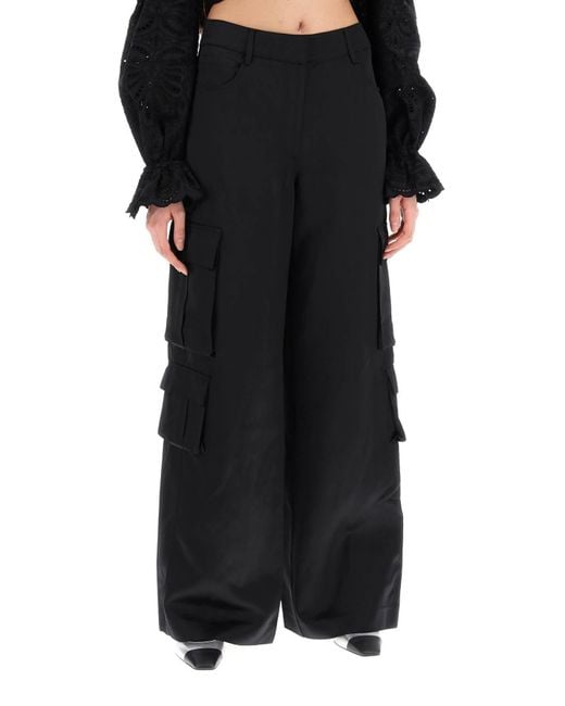 Pantaloni da carico in raso auto -ritratto per gli uomini di Self-Portrait in Black