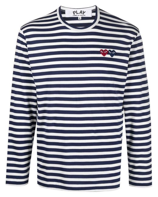 COMME DES GARÇONS PLAY Blue U T-Shirt Double Burgendy Emblem Knit