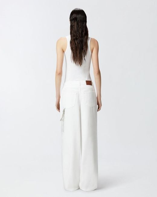 Pinko White Wide-Leg Jeans With Chain Detail