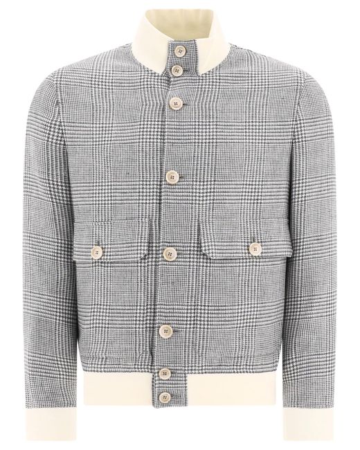 Linen, lana y chaqueta de bombardero de seda Brunello Cucinelli de hombre de color Gray