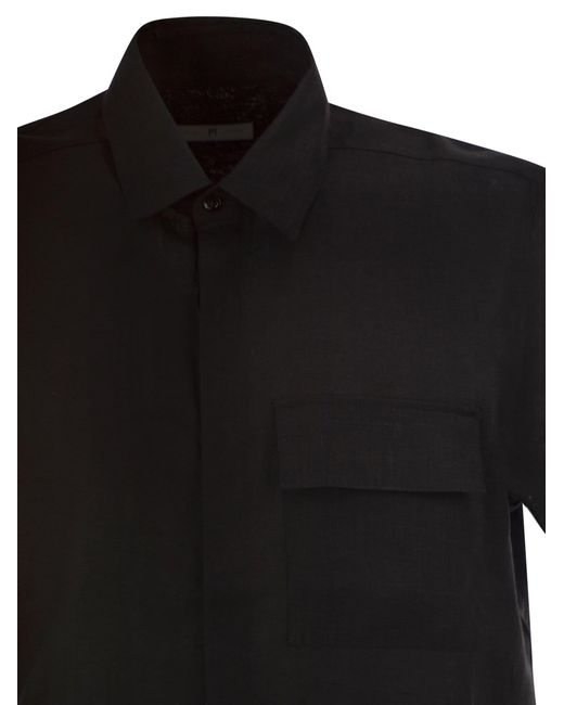 PT Torino Black Short Sleeved Linen Shirt
