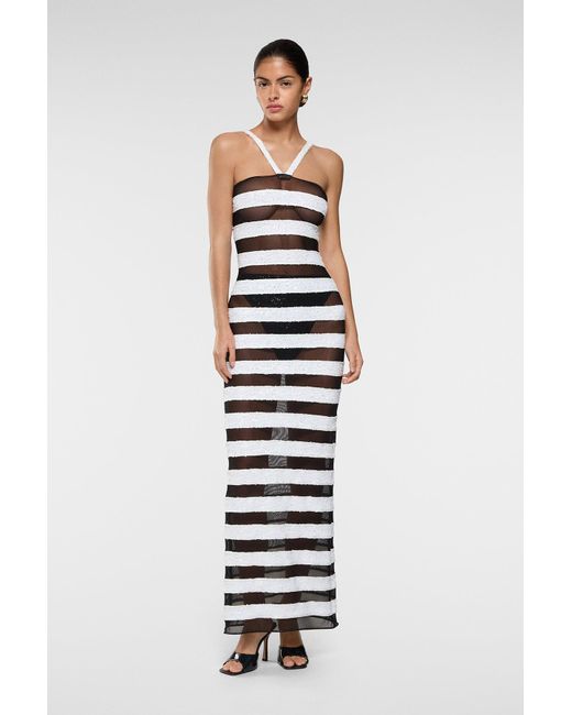 Oseree White Paillettes Stripes Dress Clothing