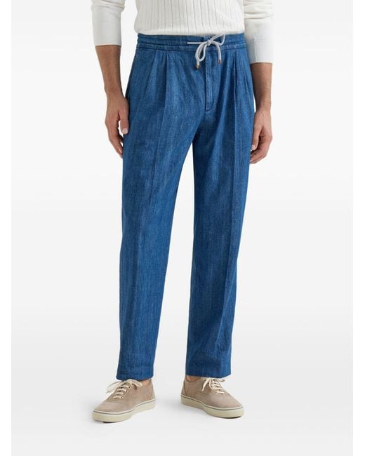 Brunello Cucinelli Broek Met Trekkoordtaille in het Blue voor heren