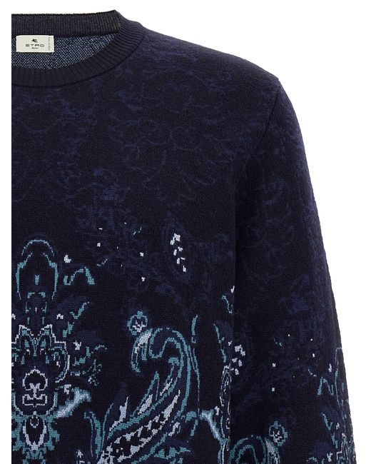 Etro Blue Paisley Wool Sweater for men