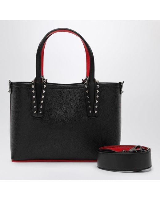 Christian Louboutin Black Cabata Leather Mini Tote Bag With Spikes