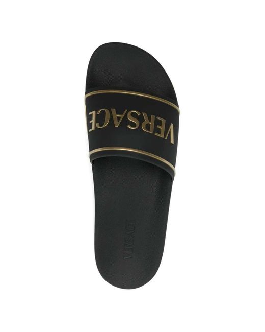 Versace White Slide Sandals With Embossed Logo