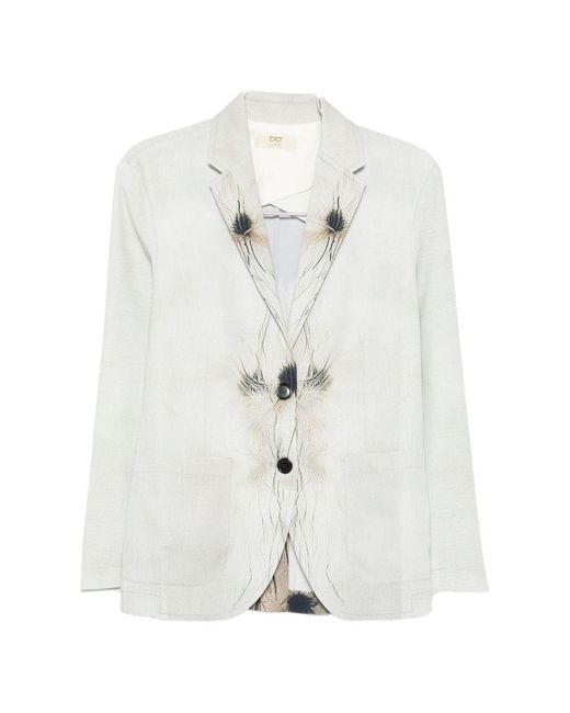 Sissiottostyle White Printed Single-Breasted Blazer Jacket