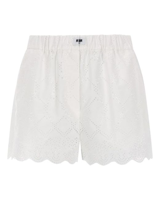 MSGM White Shorts Con Motivo Traforato