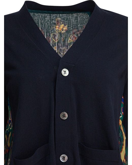 Sacai Blue Cardigan With Floral Print
