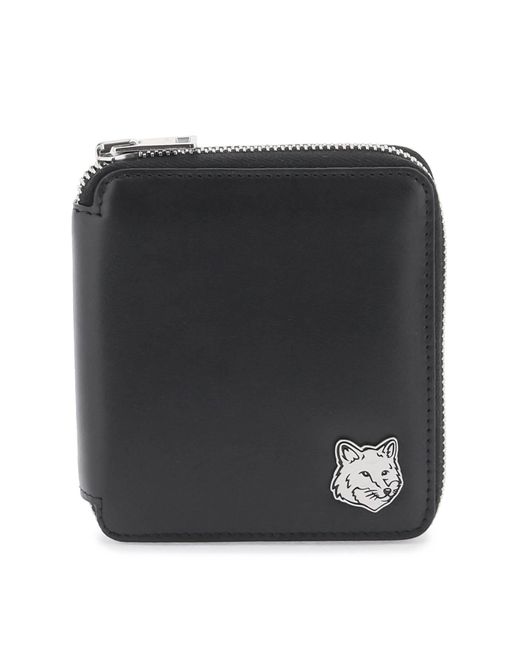 Maison Kitsuné Black Fox Head Zip Around Wallet Portfolio for men